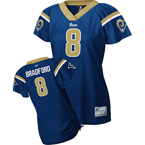 Rams #8 Sam Bradford Blue Women's Field Flirt Stitched NFL Jersey - Click Image to Close